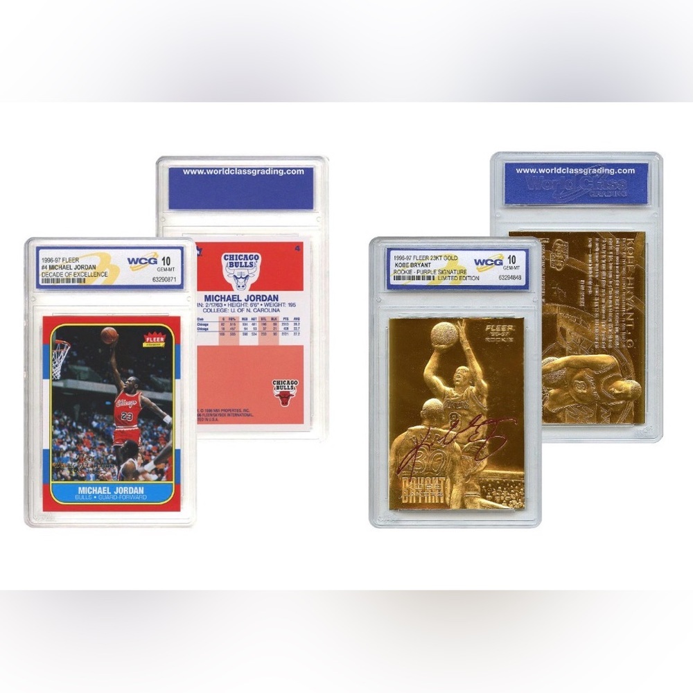 Kobe Bryant 23KT Gold & Michael Jordan Fleer #4 Rookie Cards Set GEM MINT 10